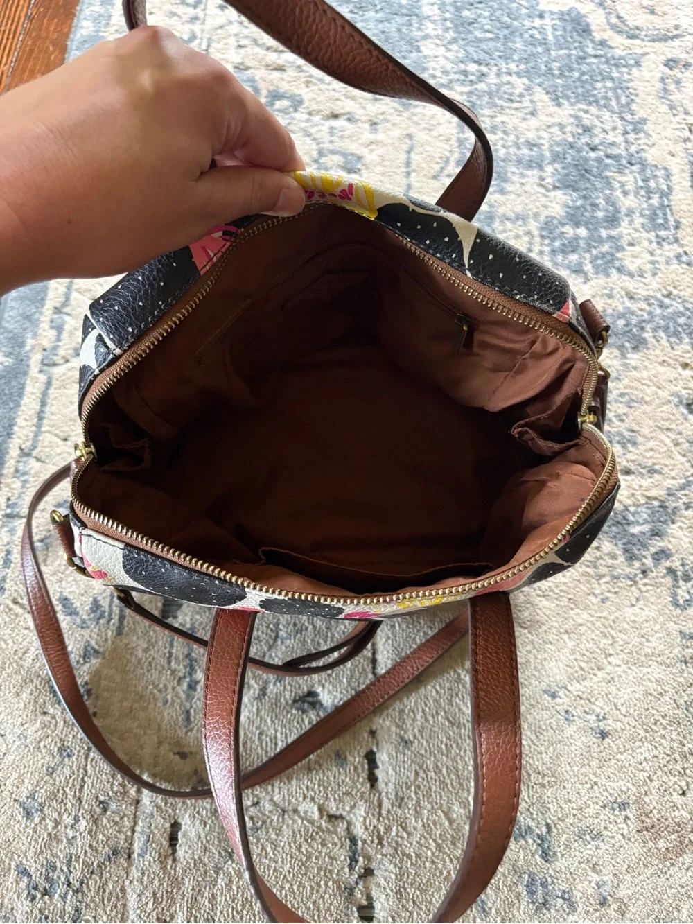 Fossil Black, Pink & Yellow Floral Cactus Satchel